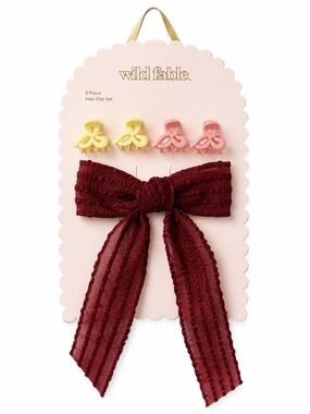 wild fable Burgundy Bow with Pink & Yellow Mini Clips